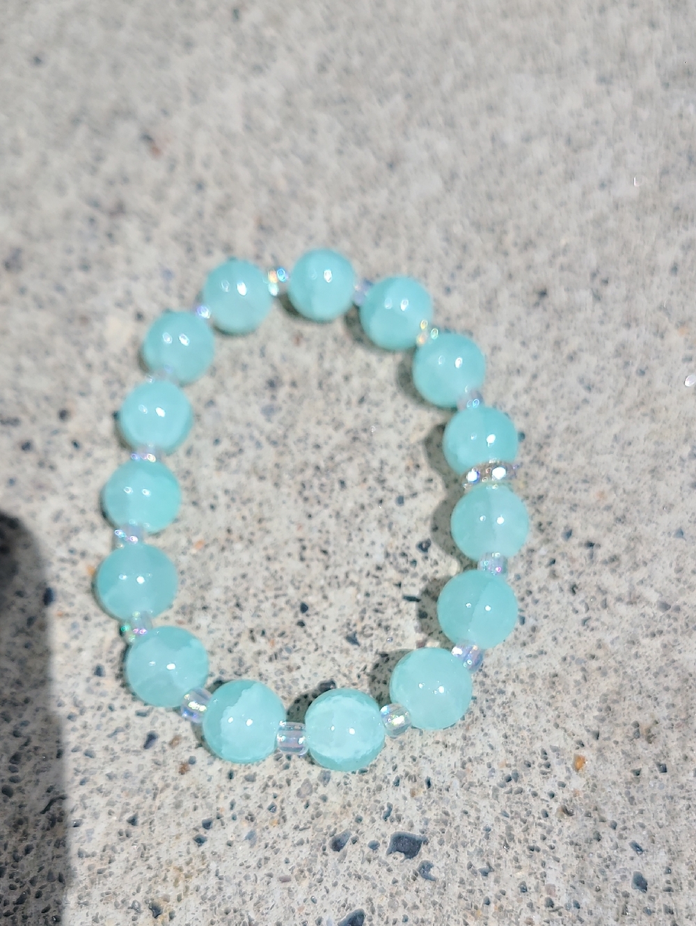 Aqua Beaded Stretch Bracelet with Rhinestone Accent